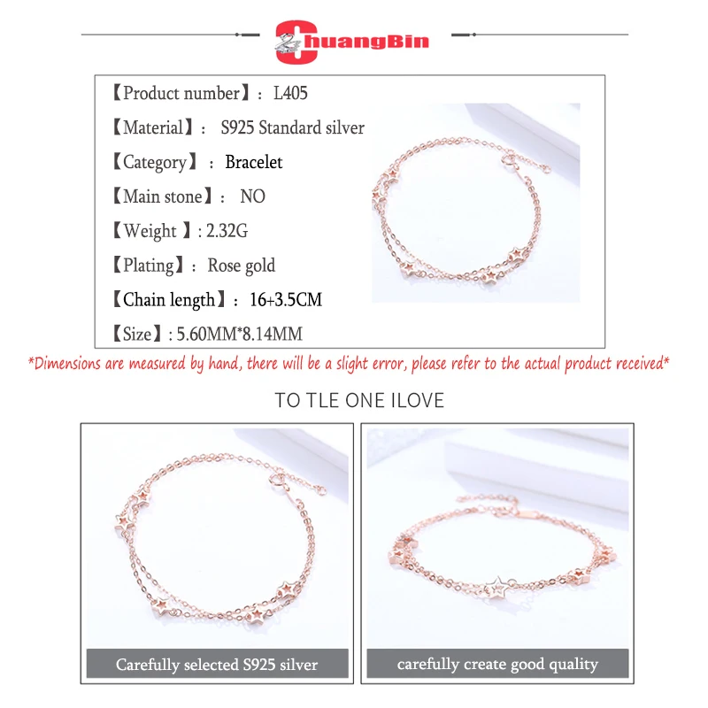

Authentic S925 Sterling Silver Bracelet Women's Fashion Jewelry Exquisite Wild Double Double Pentagram Bracelet Birthday Gift