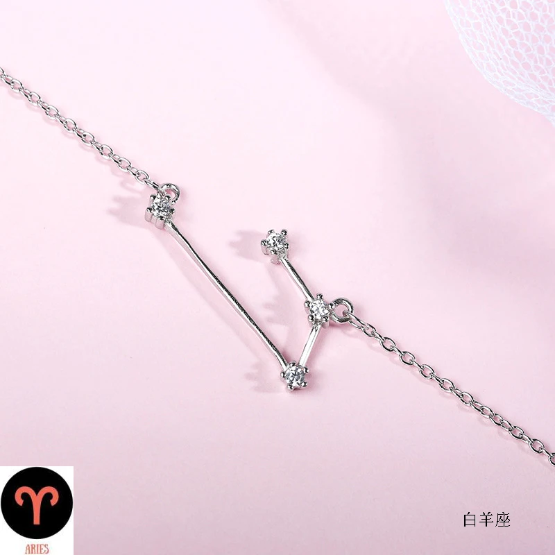 Aries ElfoPlataSi Real 925 Sterling Silver Crystal Taurus Capricorn Scorpio Twelve Constellation Bracelet Bangle Women Wedding Jewelry - Окраска металла: Aries