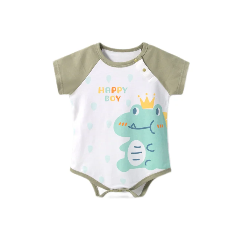 

Cute Cartoon Crocodile Newborn Baby Triangle Romper Bodysuit Short-Sleeved Cotton Clothes