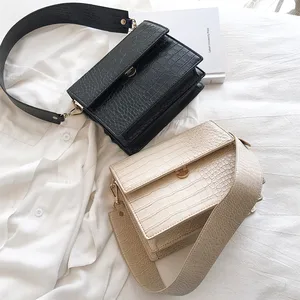 fashion crocodile shouder bags women designer wide strap handbags luxury pu leather crossbody bag female small flap lady purses free global shipping