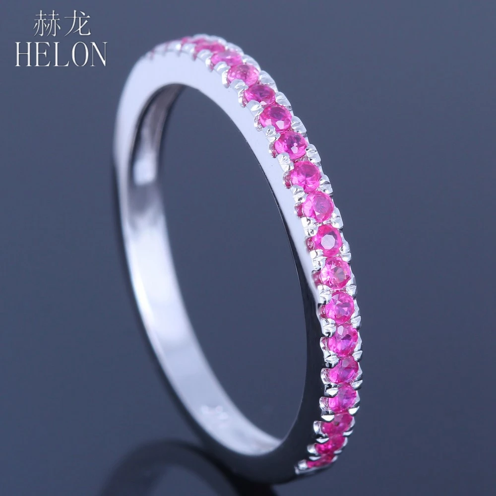HELON Стерлинговое Серебро 925 сертифицированное круглое 0.4ct подлинный розовый сапфир Genstone женское кольцо для помолвки Свадебные трендовые ювелирные изделия
