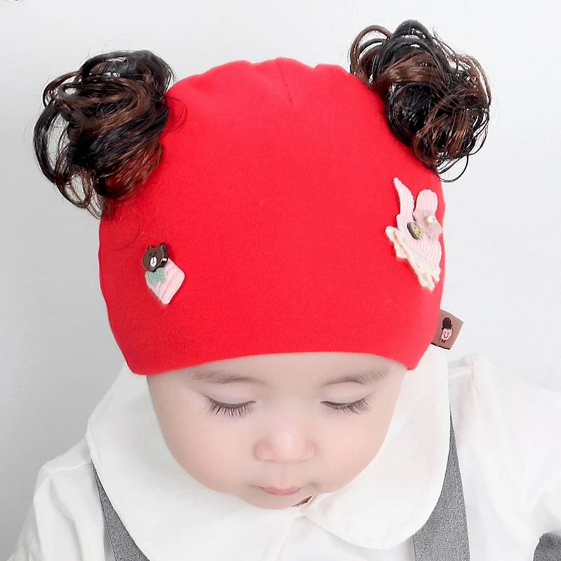 Детская шапка с искусственными волосами вязаная теплая хлопковая шапочка зимняя