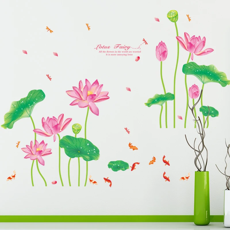 

Lotus Flowers Wall Decals Living Room Sofa Backdrop Wall Stickers Decor Self-adhesive Girl Room Decor Bedroom Aesthetic Posters
