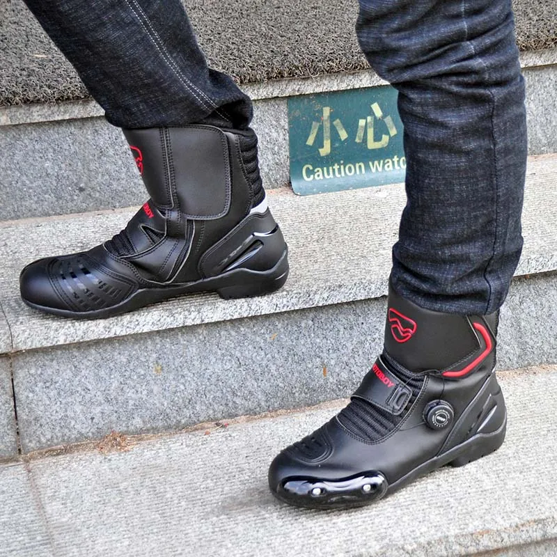 

Winter Men Black motorcycle boots knight waterproof MOTOBOY motocross mid-calf motorbike shoes size 39-40-41-42-43-44