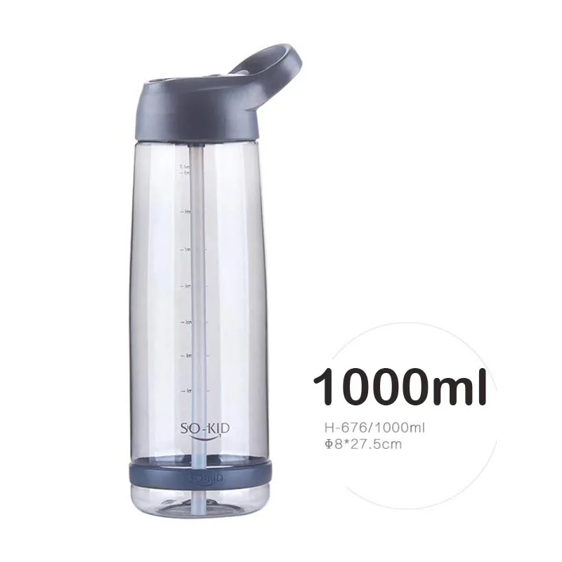 1000ml L Gray 550 мл, пластиковая чашка для кормления детей, BPA, детская бутылка с соломинкой, поилка, герметичный стакан, портативная, обучающая Питьевая чашка - Цвет: 1000ml L Gray