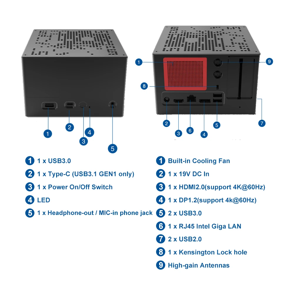 Newest 10TH Fan Gaming Computer Case Intel Core i9 10900T i7 10700T i5 10600T 10500T DIY Mini PC M.2 NVME SSD Win10 Pro AC WiFi |