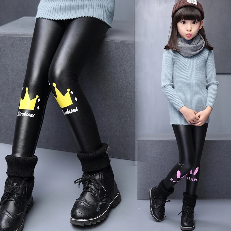 VFOCHI/Новые кожаные штаны для девочек зимние плотные бархатные детские с