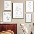 Абстрактная линия, рисунок с печатью, искусство на стену для женщин, цифровой плакат для спальни, домашний декор