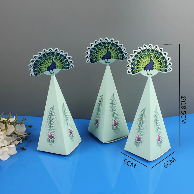 

20Pcs Peacock Candy Boxes Peacock Triangle Shape Party Supplies Chocolate Gift Boxes for Wedding Kids Birthday Party Decoration