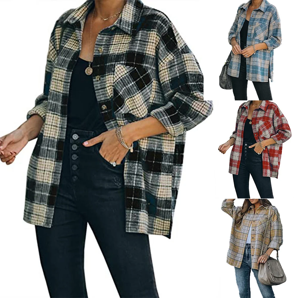 

Button Polyester Coat For Lady Blouse Casual Spring/Autumn Turn-Down Collar Women Jacket Single Breasted Long Sleeve Top Clothes