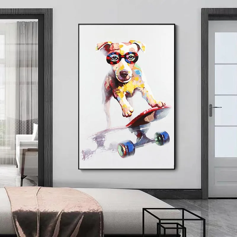 Абстрактное искусство скейтборд собака картина маслом на холсте милая