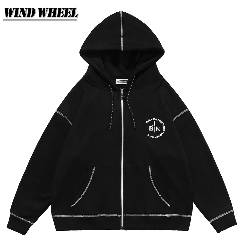 

Hip Hop Oversized Zip Hoodies Fashion Men Women Velvet Sweatshirt Letter Graphic Printed Harajuku Streetwear 2021 Autumn Winter
