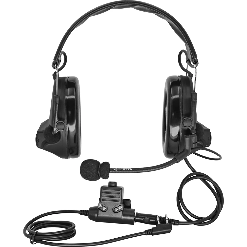 Electronic tactical noise reduction shooting hearing protection headset + silicone earmuffs + U94 PTT