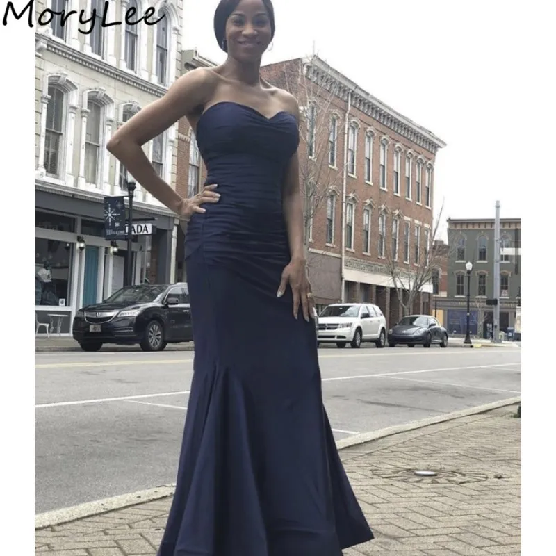 

Платья для невесты темно-синие, милое платье покроя "Русалка" без рукавов, атласные платья свидетельницы, на молнии, свадебные, вечерние платья для невесты