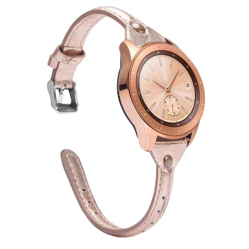 Rose Gold Тонкий ремешок для часов из натуральной кожи для samsung Galaxy Watch 42 мм 46 мм женский ремешок Серебристый Стальной ремешок с пряжкой для активных 2 40 мм 44 мм - Цвет ремешка: Rose Gold