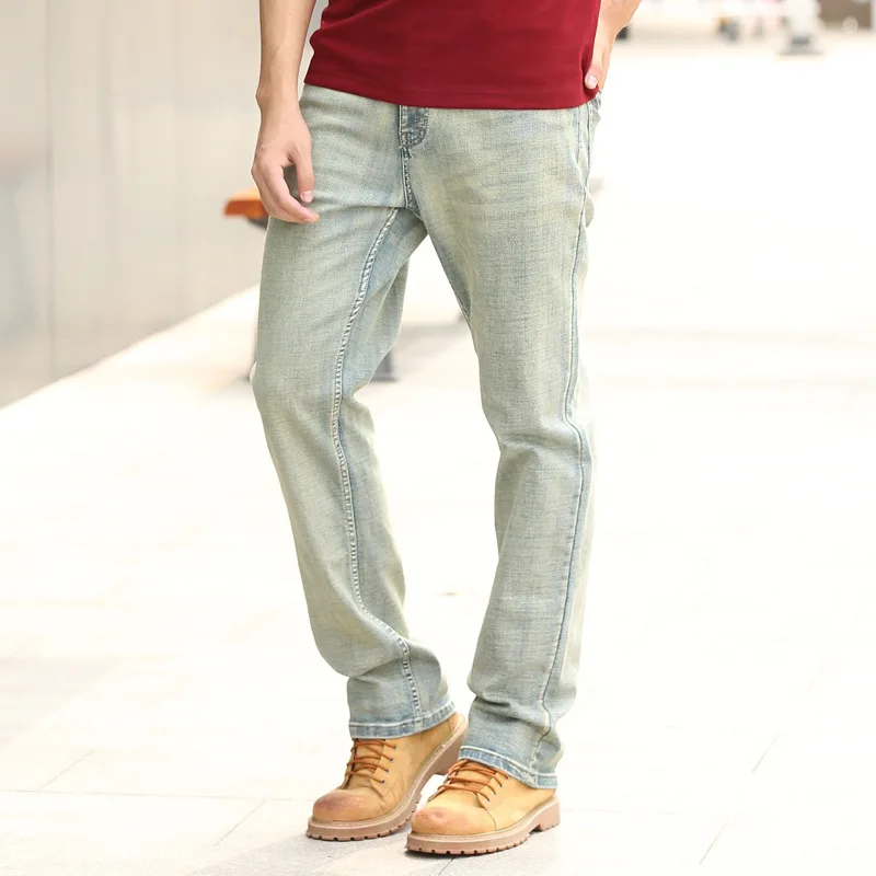 Spring And Autumn Men Jeans Straight Breathable Large Size Baggy  Light Blue Elasticity Denim Pants Hip Hop Skateboarder Trouser