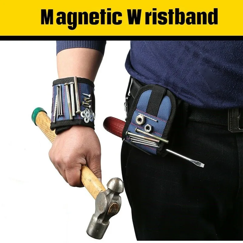 

1pc Strong Magnetic Wristband Holding Screws Nails Drill Bits Men DIY Repair Portable Tool Bag Tool Belt 3 Sections Red Blue