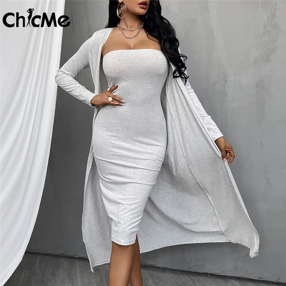 

Женское облегающее платье миди Chicme в обтяжку и удлиненный длинный кардиган, комплект из двух предметов, осенняя одежда для женщин, Повседне...