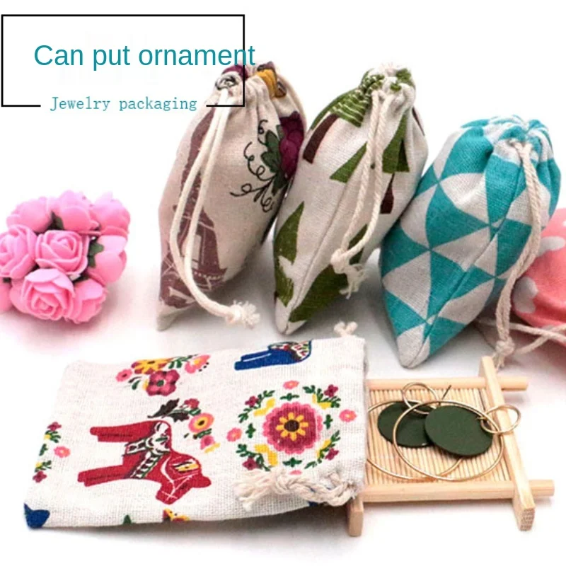 20pcs/lot Red Little Rabbit Printed Pattern Bag Reusable Casual Drawstring Cotton Linen Storage Gift Candy Jewelry Keys | Дом и сад