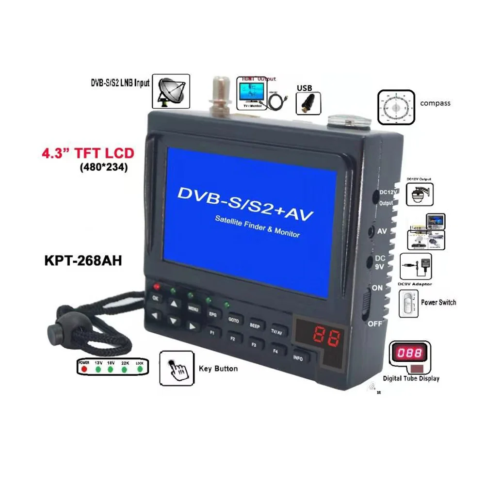 KPT 268AH DVB S2 для спутникового ТВ приемника Finder Full HD цифровой Satfinder метр MPEG 4 модулятор