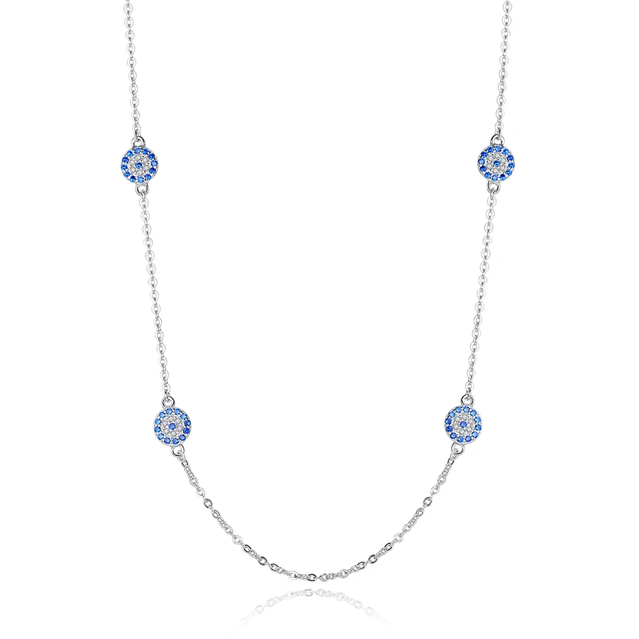 Style 2 TONGZHE, 925 пробы, серебряное ожерелье, круглая подвеска, сглаза, ожерелье s, голубой циркон, длинная цепочка, индейка, ювелирные изделия, подарки для женщин - Окраска металла: Style 2