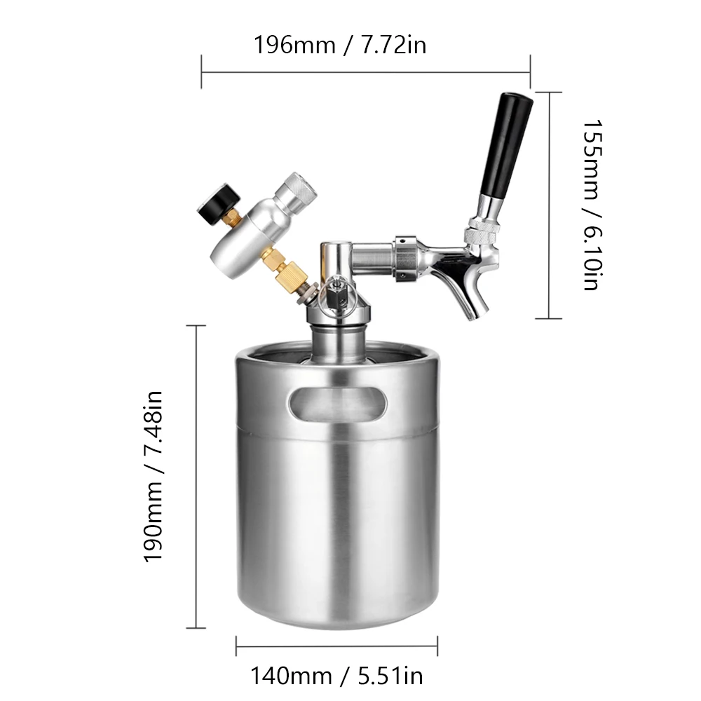 2L Beer Keg with Tap Pressurized Mini Stainless Steel Dispenser Home Brewing Craft Growler System | Дом и сад