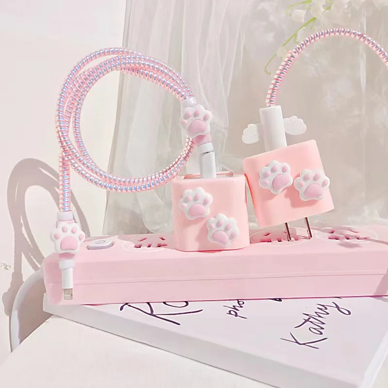 Мягкий защитный чехол с милым розовым кошачьим ЛАПКОЙ для зарядного устройства