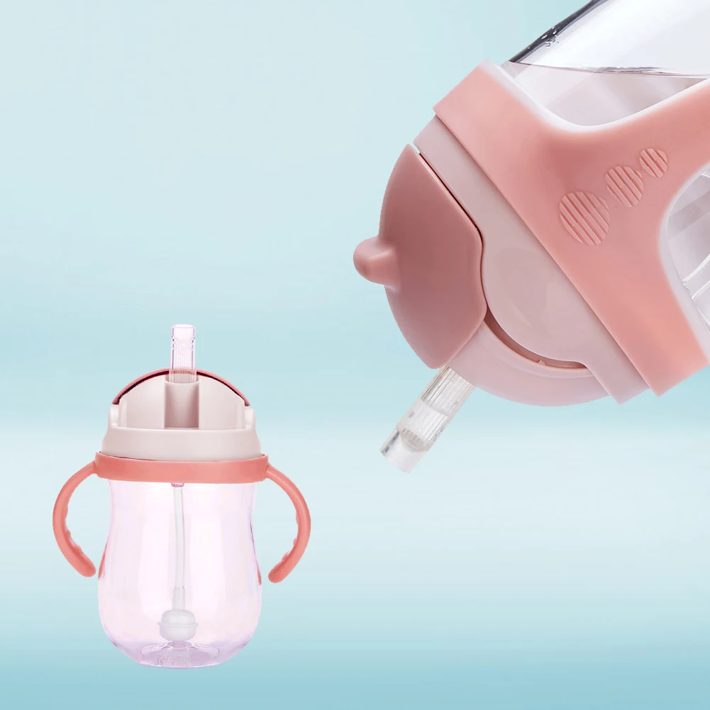 

300 Ml Milk Cups Suction Feeding Bottle Training Leakproof Babies Silicone Drinking With Handles Water Wide Mouth Straw