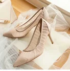 Новинка 2022 блестящие Серебристые сетчатые туфли на высоком каблуке кружевные свадебные туфли с острым носком пикантные туфли на тонком каблуке для невесты в сказочном стиле