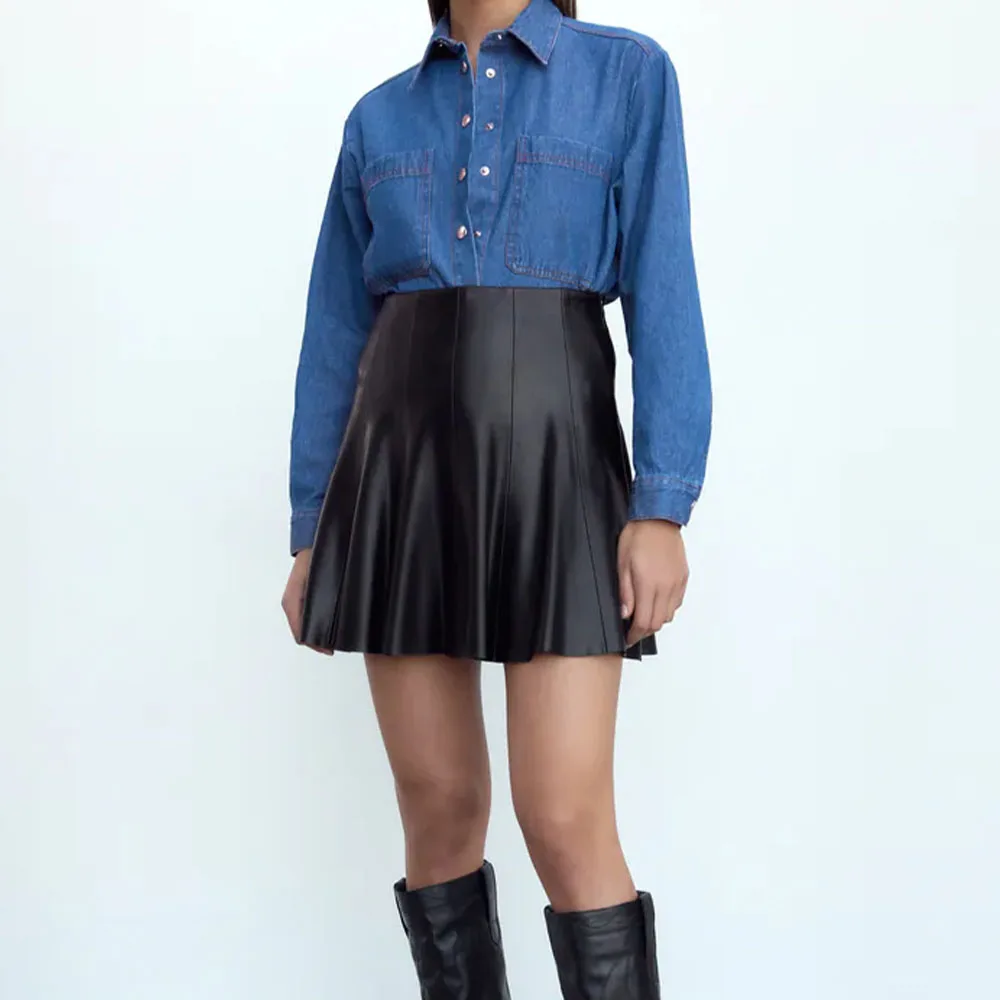 

Юбка короткая женская из искусственной кожи, с высокой талией, в стиле ретро, на раннюю осень, 2021