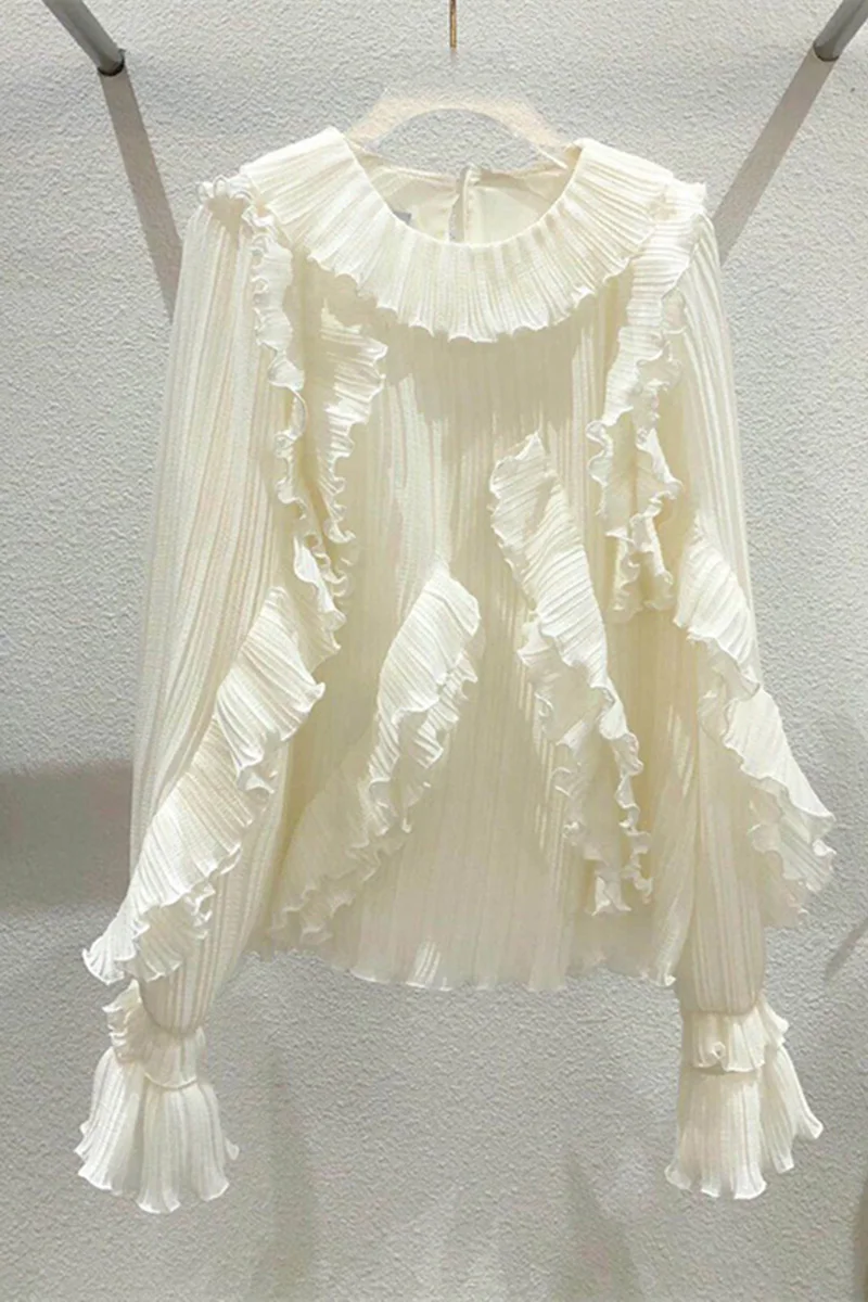 

Korean Fashion Women Clothes 2021 Spring/Summer Rushed Ruffled White Shirt Long Sleeve Chiffon Blouse Loose Casual Pullover Tops