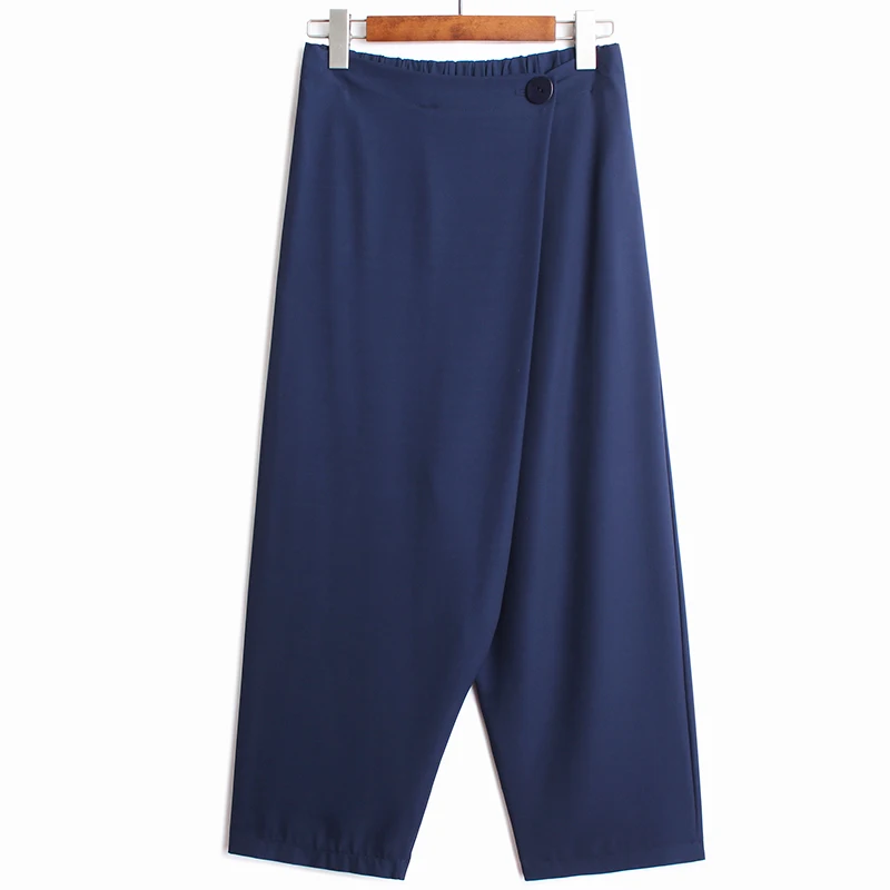 IEQJ Wide Leg New High Ealistic Waist Women Over Size Asymmetrical Single Button Trousers Harem Pants Fashion Spring 2021 8P532