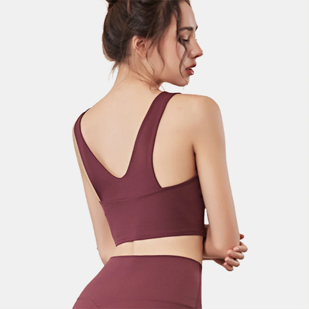 

Sexy Plunge V Neck Sports Bra Women Mesh Fitness Tops Wide Open Back Gym Yoga Bra Padded Push Up Bralette Sujetafores de Mujer