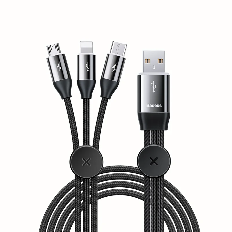 Черный Baseus 3 в 1 USB кабель для iPhone Micro usb type C кабель для Android для мобильного телефона Магнитный зарядное устройство с интерфейсом Lightning Кабель USBC Microusb - Цвет: Черный