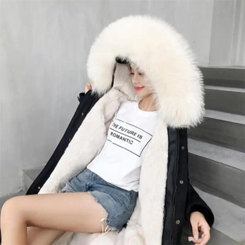 Очень теплое зимнее пальто с лисьим меховым воротником женская новая зимняя