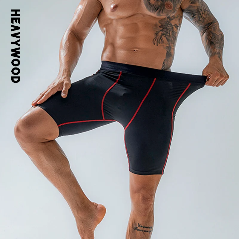 

Heavywood Men's Sports Shorts High Elastic Waist Side Pockets Basketball Leggings Running Tights Breathable Fitness Gym Pants