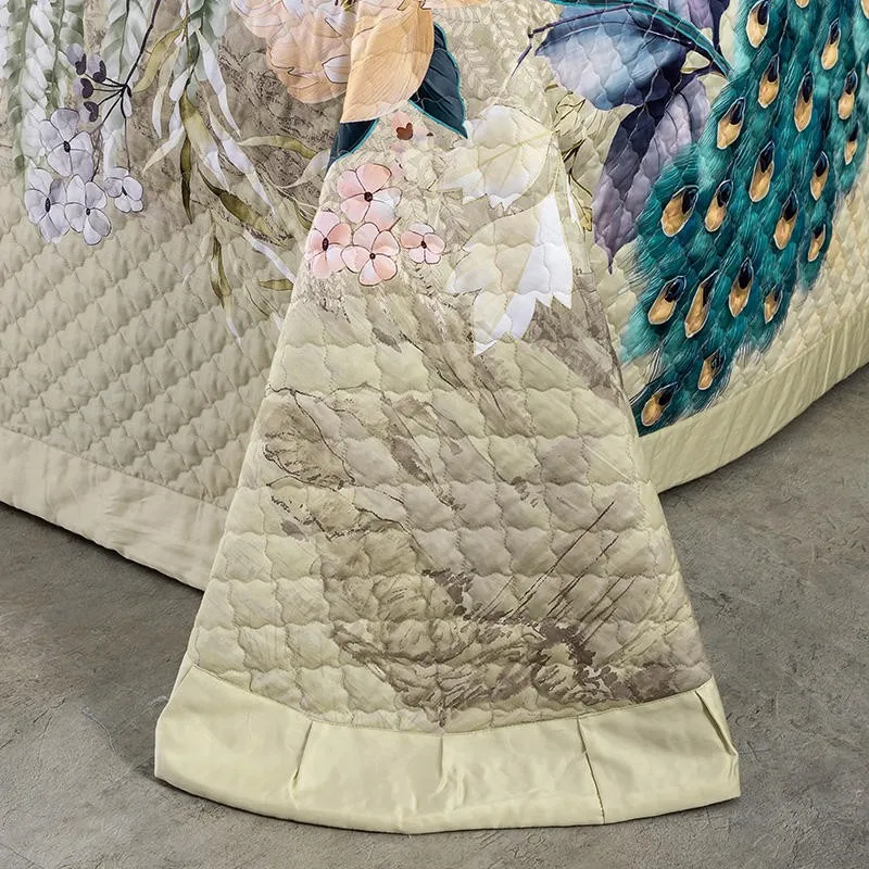 

Chinoiserie Chic Peacock Floral Duvet Cover Blossom Quilted Bed Spread set Luxury Long Staple Cotton Bedding set Bed Cover