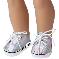 18 inch american doll girls shoes silver laser lace up shoes born baby toys accessories fit 43 cm boy dolls gift e22