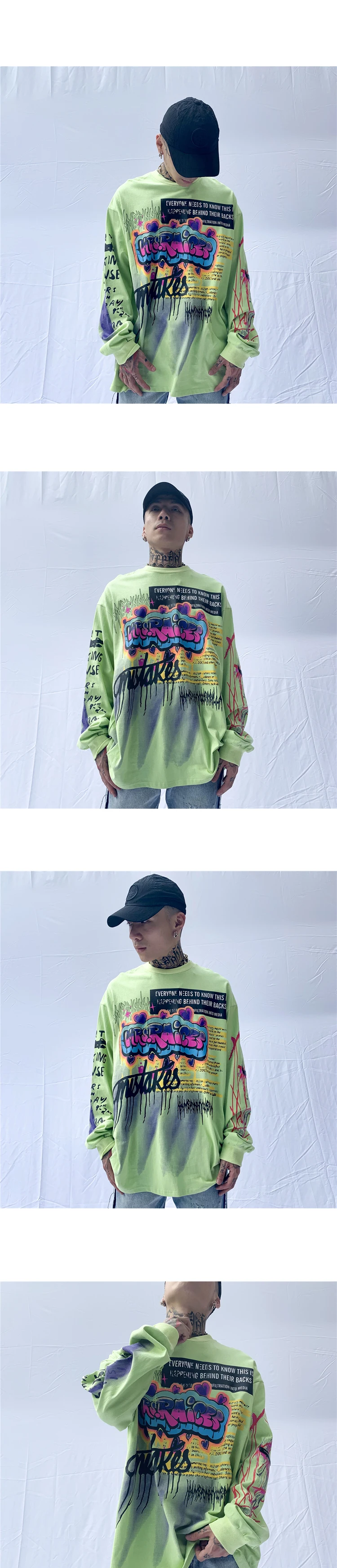 UNCLEDONJM футболки с принтом граффити для мужчин и женщин 2019AW длинный рукав повседневные хлопковые топы футболки Harajuku уличная хип хоп Футболка R06