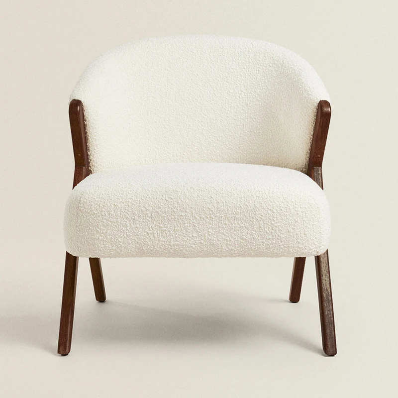 

GY Lambswool Single Sofa Living Room Leisure Chair Light Luxury Solid Wood Lazy Leisure Balcony Can Lie Armchair