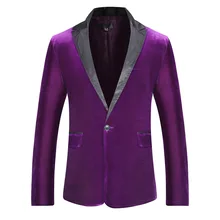 LUCLESAM Men Fashion Splicing Suede Dress Blazer Mens One Button Lapel Suit Jacket Disco Party Prom Performance Costumes (2)