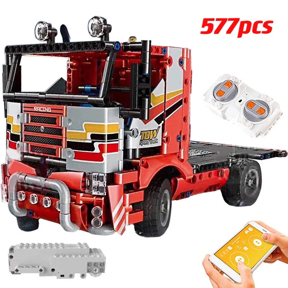

577pcs City MOC high-tech APP RC Transport trucks Building Blocks remote control Heavy Container Car Bricks Toys for Children