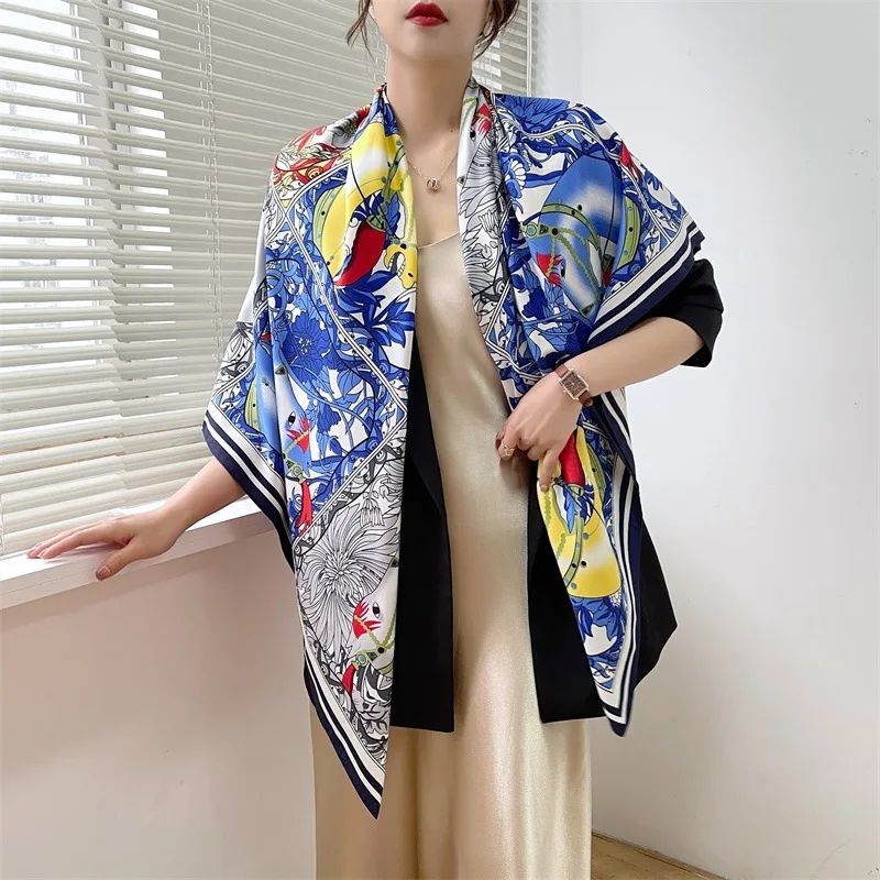 

2022 Fuguiju European and American print large square scarf shawl women scarf quality shawl silk fashion scarf 130cm*130cm