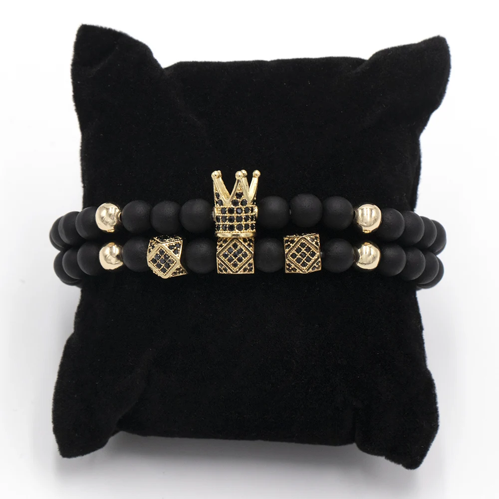 Модный браслет 2 шт./компл. для пары с его каменными бусинами CZ короной мужской