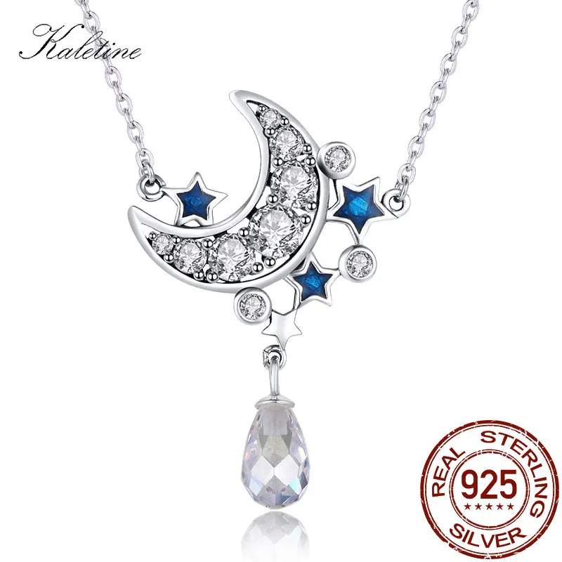Женское Ожерелье с кулоном KALETINE Moon & Star из стерлингового серебра 925 пробы голубым