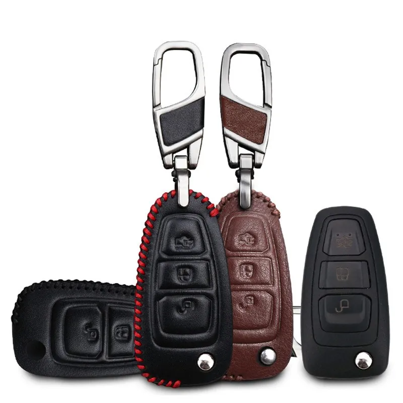 Автомобильный кожаный чехол для ключей брелок Ford Kuga Focus 2 3 MK2 MK3 Fiesta Ecosport Mondeo MK4 MK5