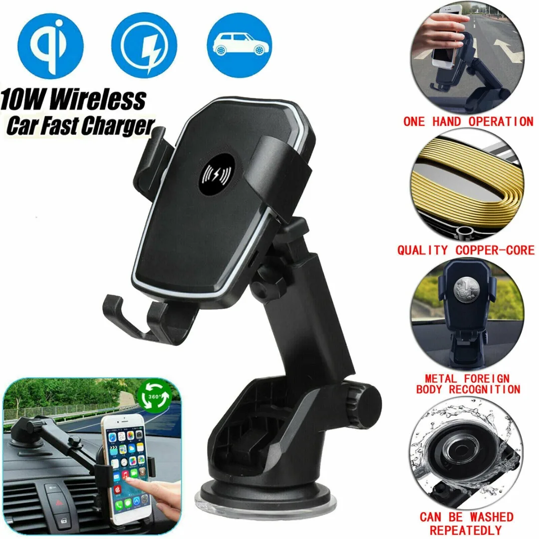 

Universal Windshield Dashboard Car Phone Holder Qi Wireless Fast Charging Car Dashboard Mobile Phone Charger Holder 2-in-1