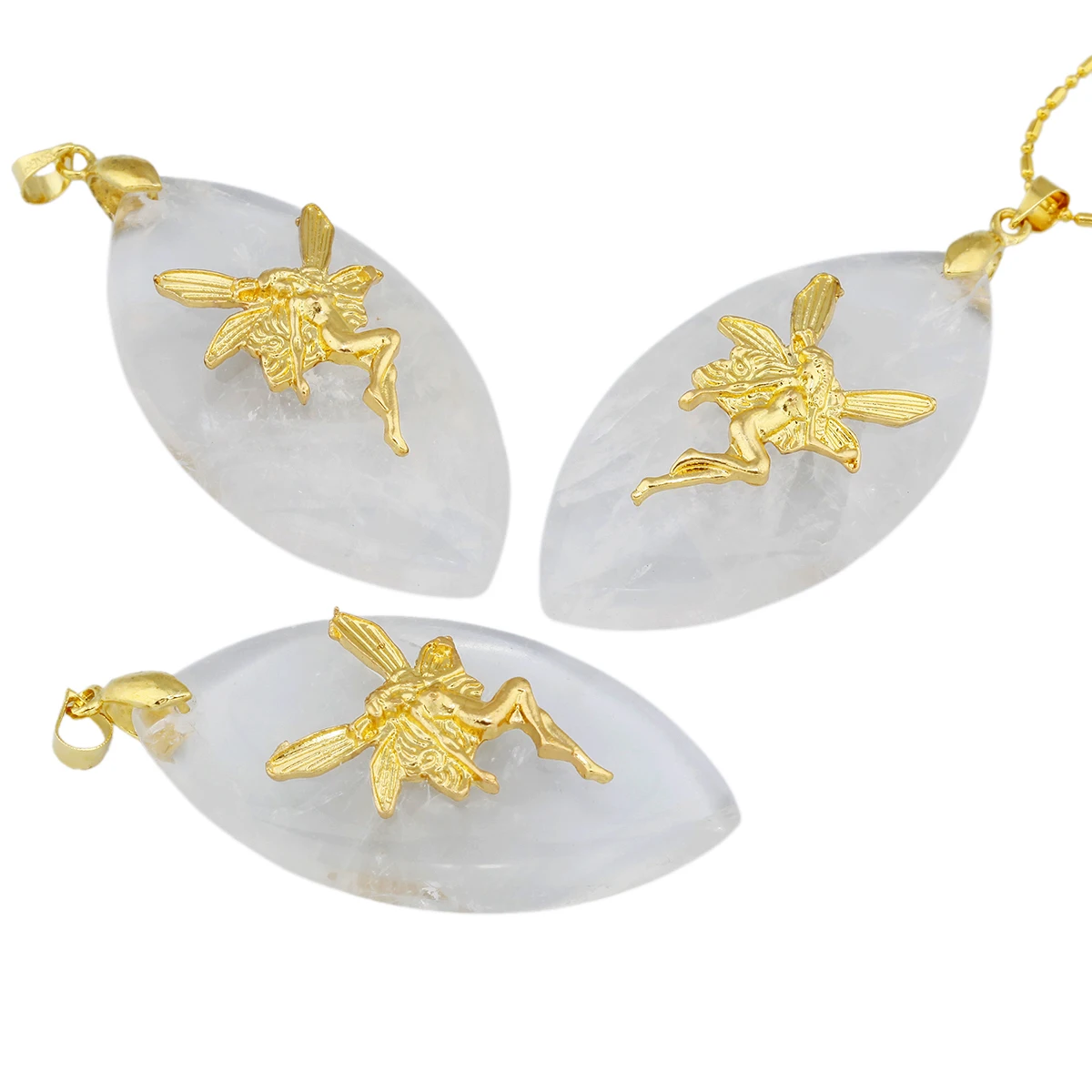 

Oval Tumbled Stone Amulet Pendant Necklace for Unisex, Gold Plated OM Chakra Symbol