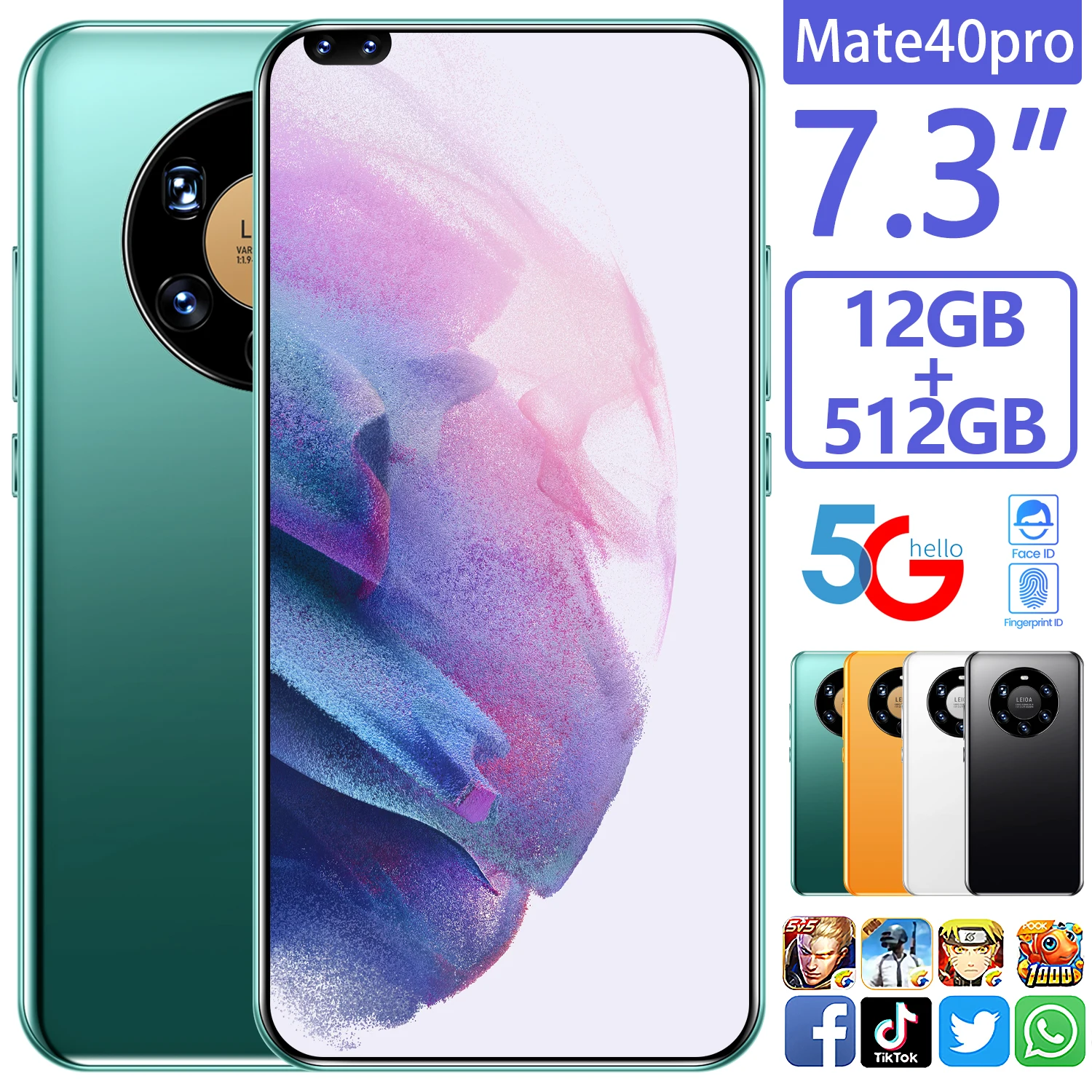 

HUAWE Mate40 Pro+ 5G Global Version Smartphone 7.3 Inch HD Screen 50 MP Camera 6000mAh 16G 512G Cellphone