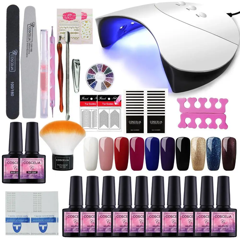 10PCS GEL SET A 01 COSCELIA 20 шт набор гель-лаков для ногтей все для маникюра Набор для гель-лака инструменты для маникюра 36 Вт лампа для ногтей Набор для нейл-арта - Цвет: 10PCS GEL SET A 01